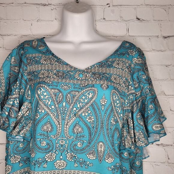 Women's Short Ruffle Sleeve Mandala Top 2XL - Picture 2 of 5